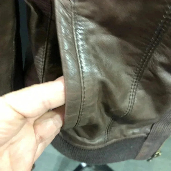 Black Rivet Vintage LeatherJacket,zip front,hip pockets knit collar,lined - Picture 6 of 12